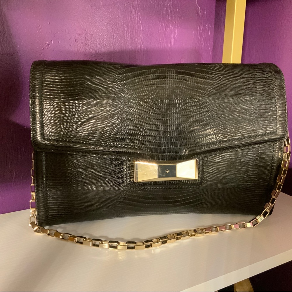 Kate Spade Black Large Scarlette Carroll Park Embossed Exotic Bag